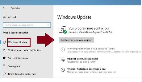 Mise à jour système Windows 10