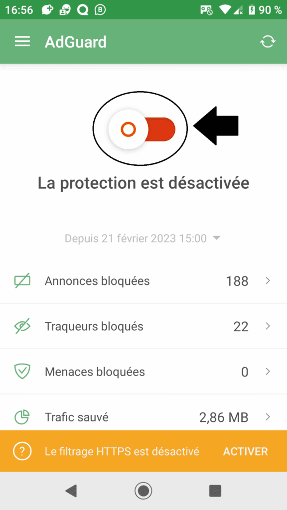 Comment bloquer ou autoriser les annonces sur téléphone : activation protection AdGuard