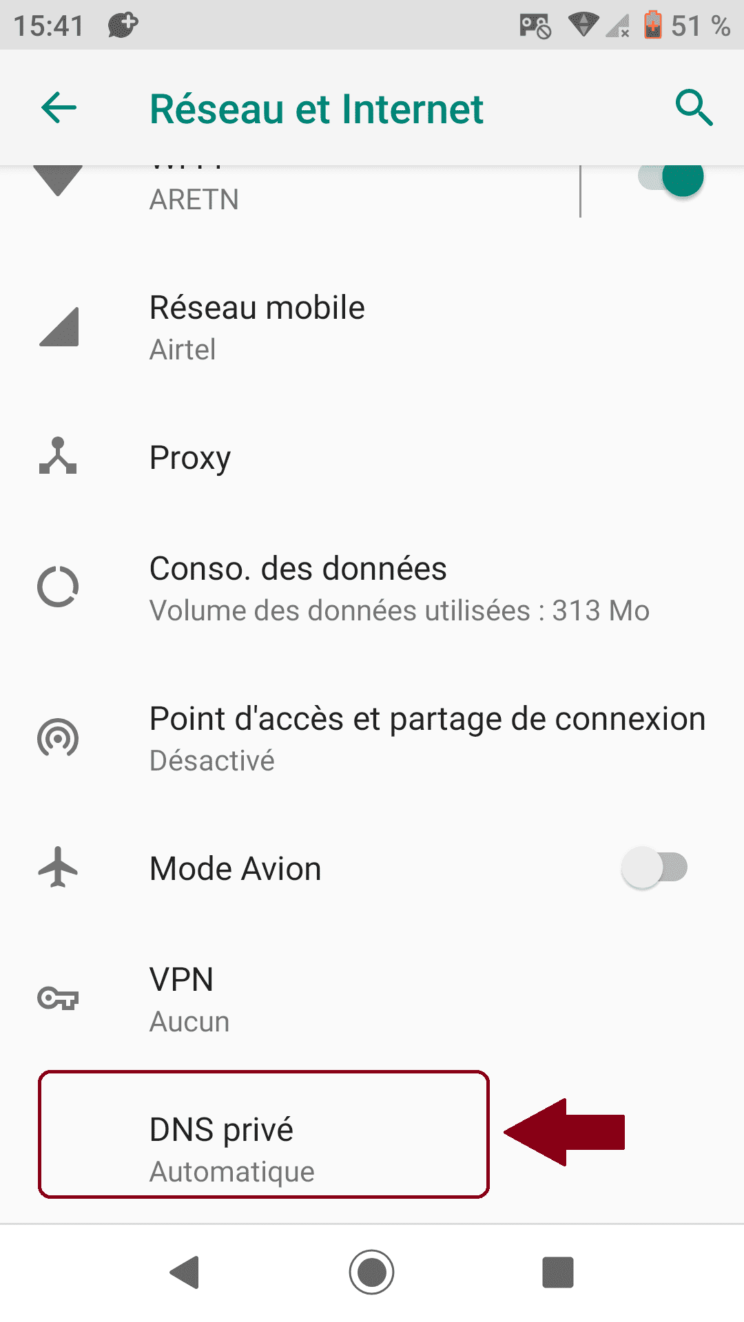 menu DNS Android