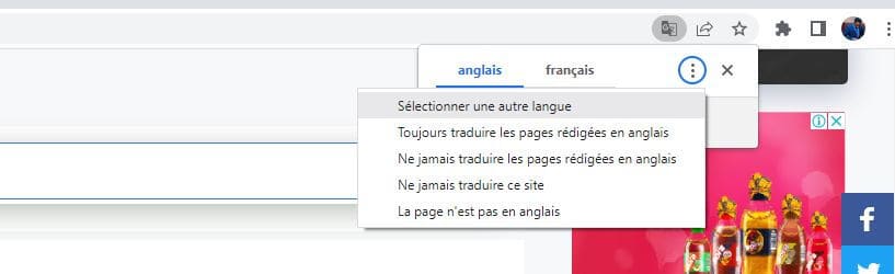 comment traduire une page entière dans chrome : sélection de la langue