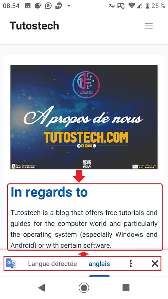 Comment traduire la langue du contenu dans un navigateur ? Résultat