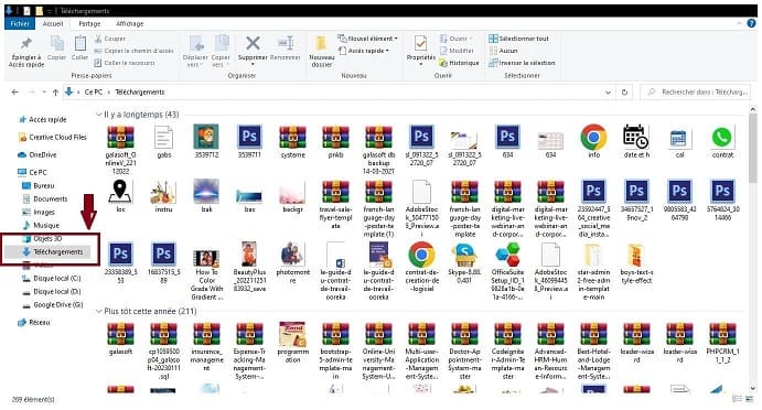 les fichiers téléchargés sous Windows