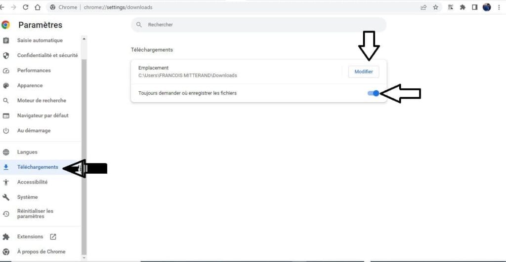 configuration du téléchargement navigateur Google Chrome