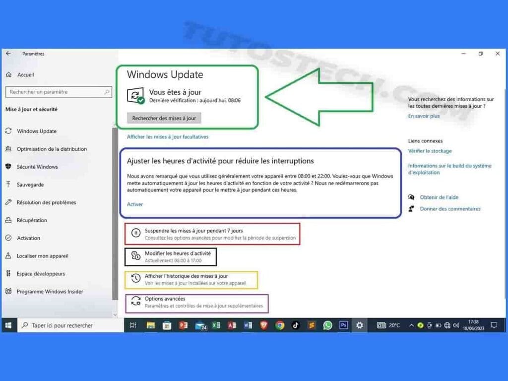 mise à jour Windows : paramètre Update Windows