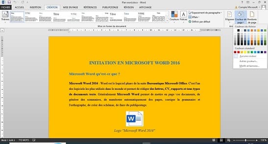 Arrière-plan d'une page Microsoft Word 