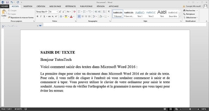 Saisir du texte dans Microsoft Word