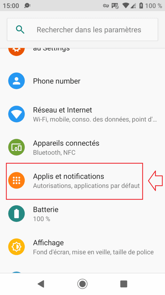 paramètres des notifications