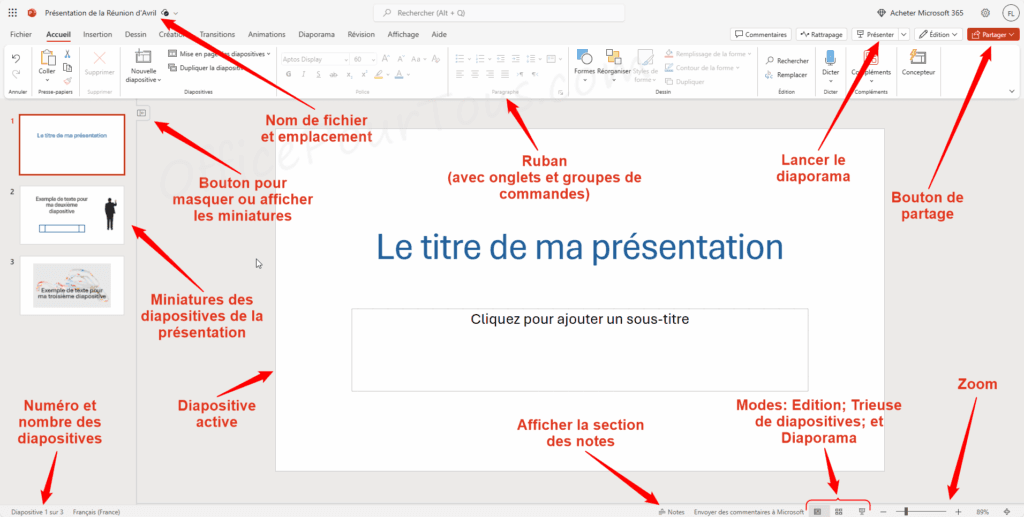 Interface de Microsoft PowerPoint