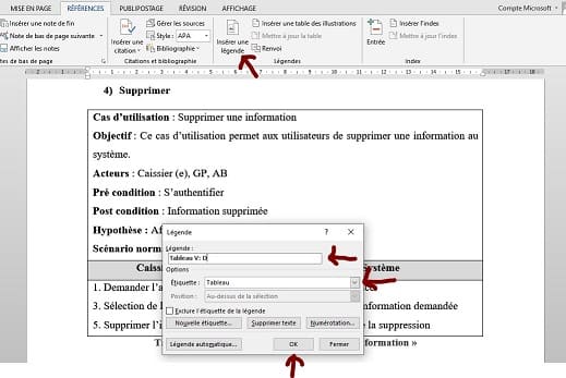 Ajout de légende dans Word