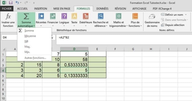 Comment créer les formules calculs en Excel