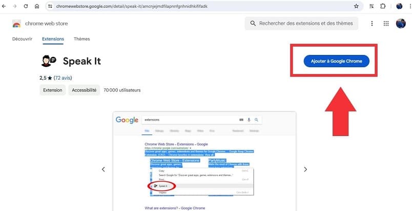 Ajout Extension Speak It Chrome
