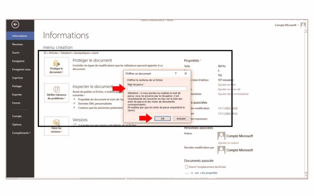 saisir votre mot de passe word