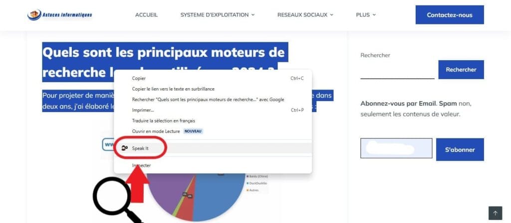 comment lire à haute voix dans Google Chrome : speak it