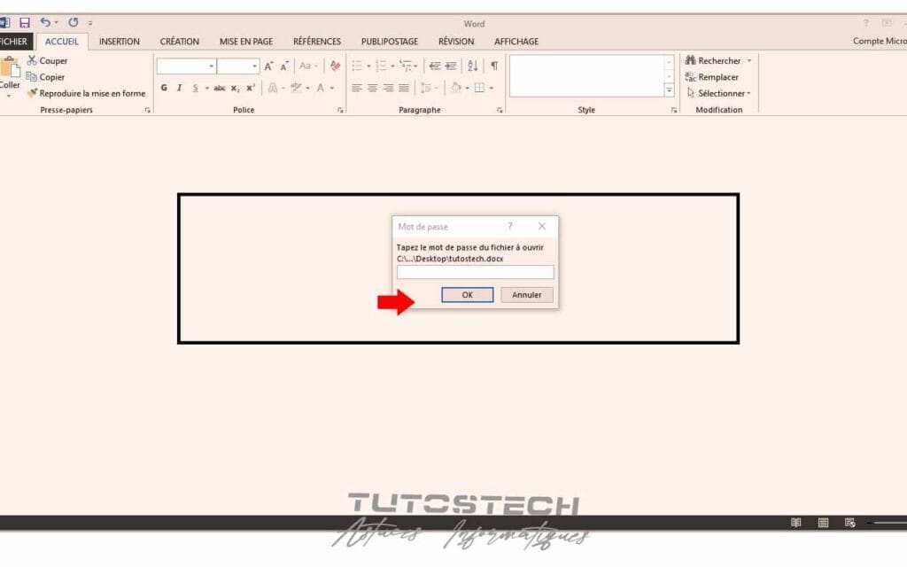 ouverture d'un document word 2013 avec un mot de passe