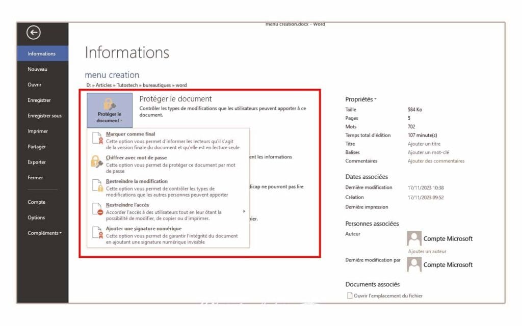 option protection document Word 2013