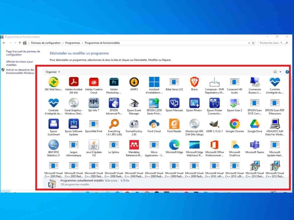 les applications et programmes installés