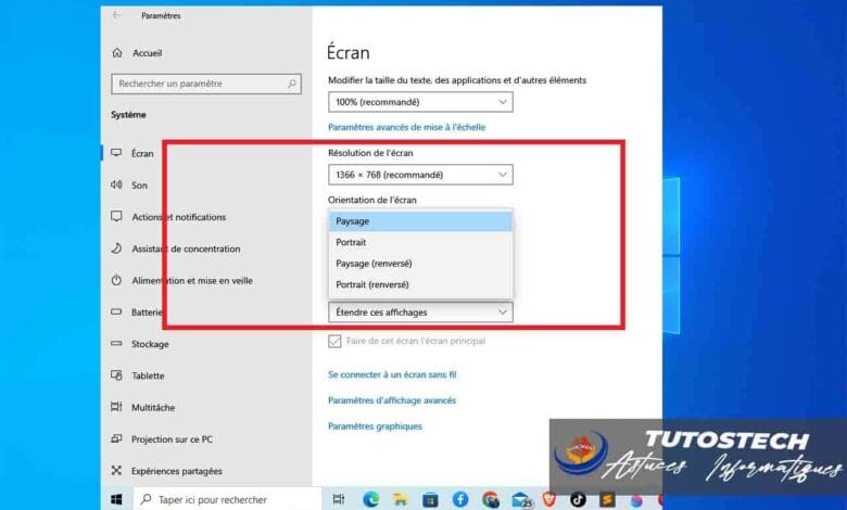 Comment changer l'orientation de l'écran dans Windows