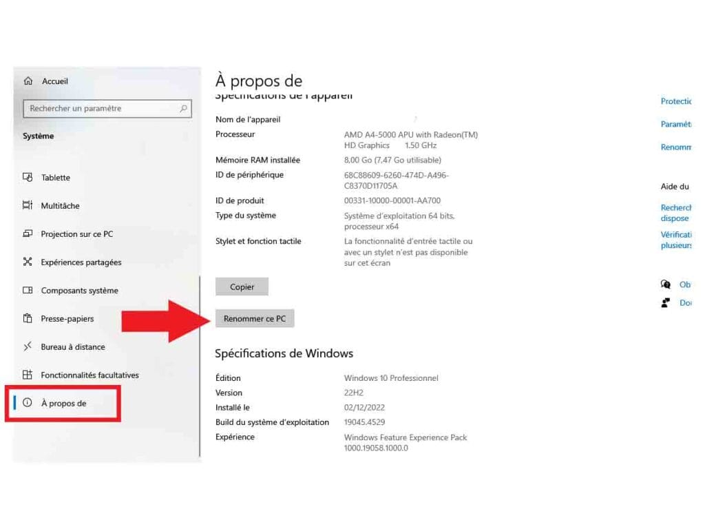 Paramètres A propos Windows 10