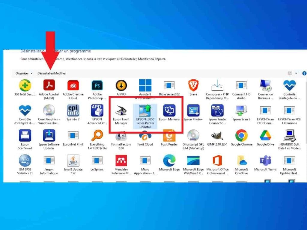 désinstaller ou modifier un programme dans panneau de configuration