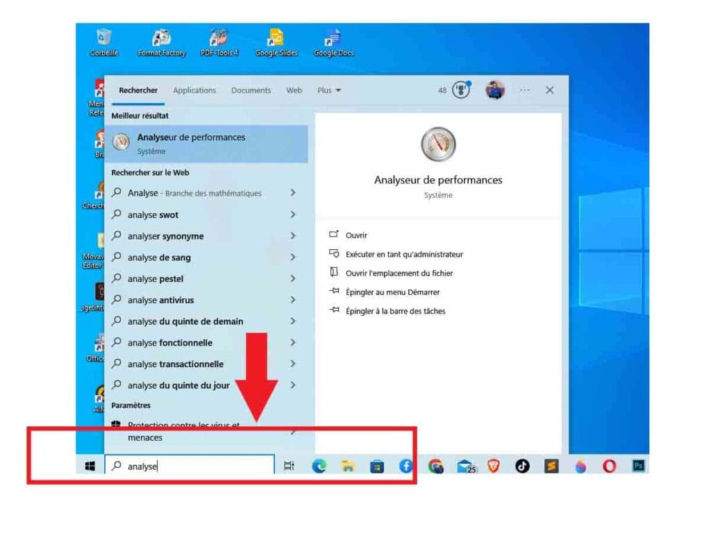 recherche gestionnaire tâches Windows 10