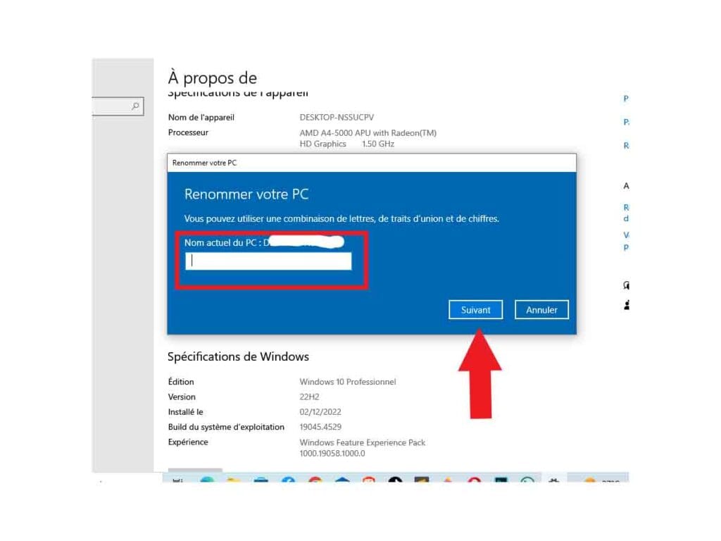 Saisir du nouveau nom PC