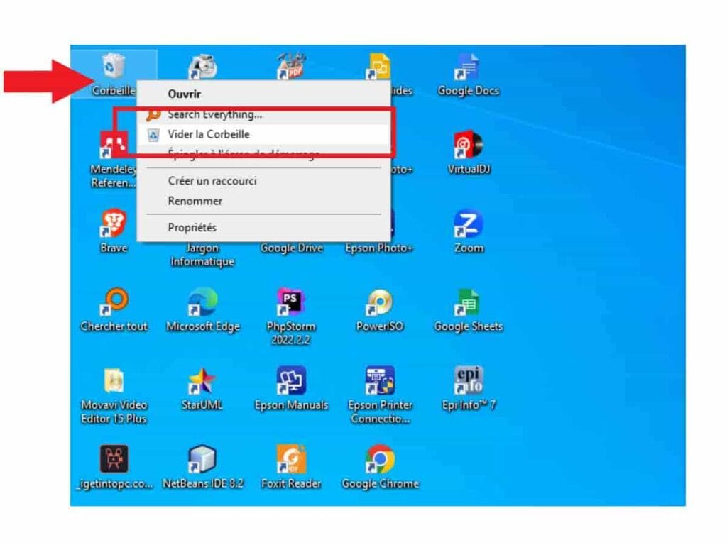 supprimer définitivement fichier Windows - vider le corbeille