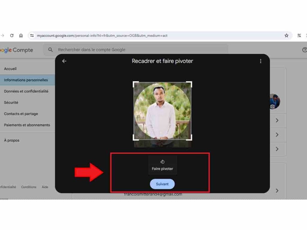 Ajustement et recadrage du photo de profil gmail