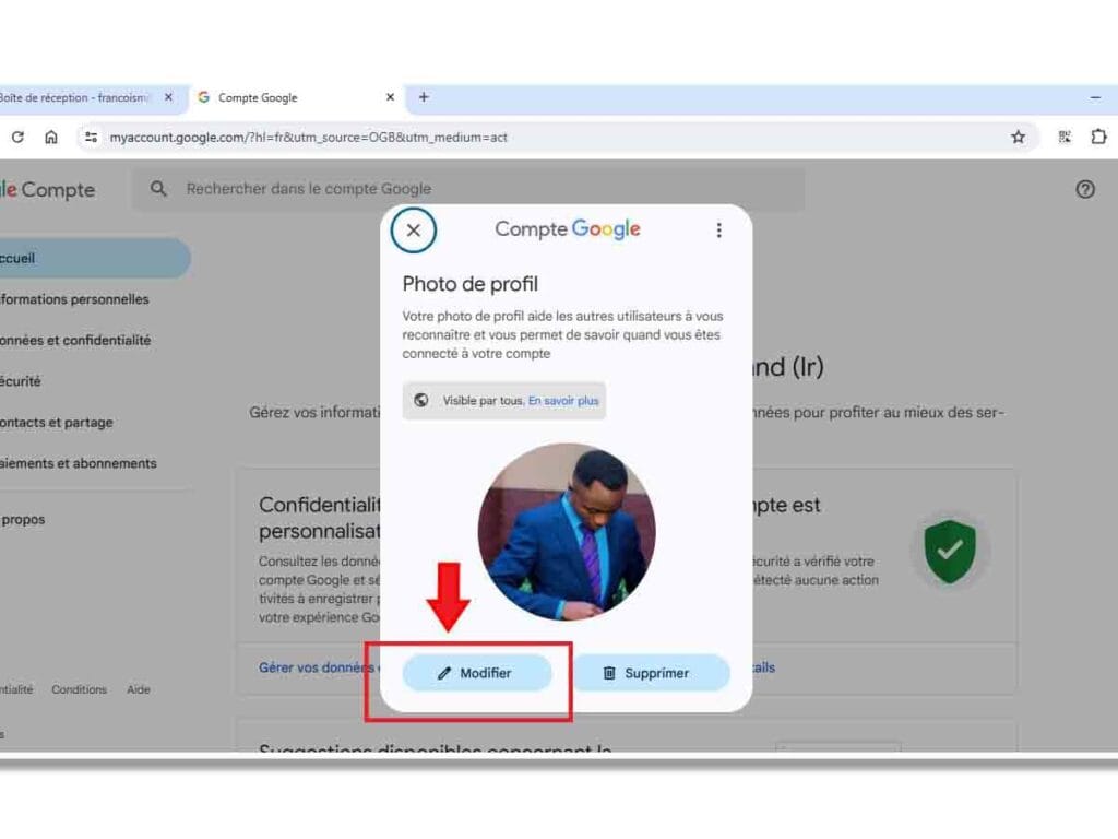 visualisation photo ou icone de profil Gmail