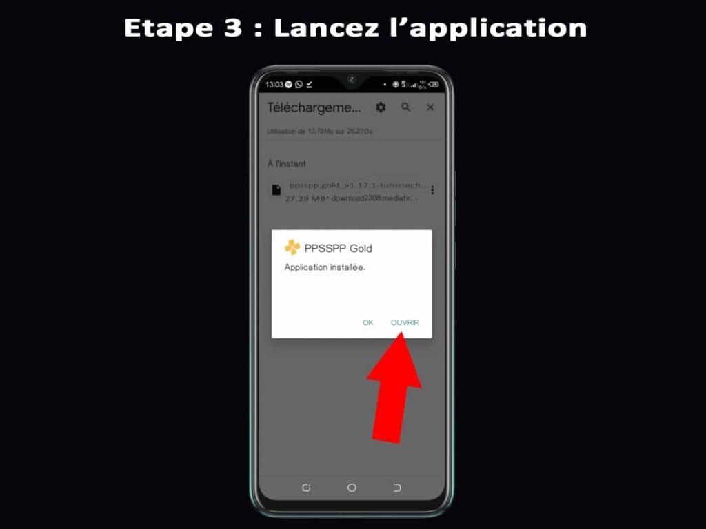 lancement de l'application ppsspp gold
