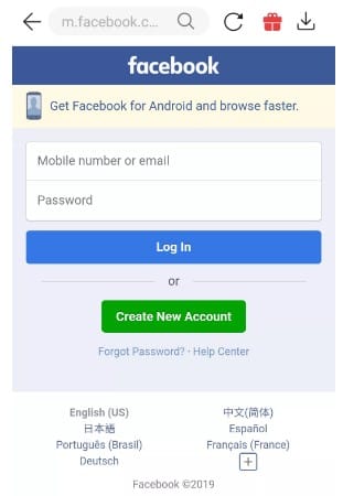 Capture interface Facebook VidMate
