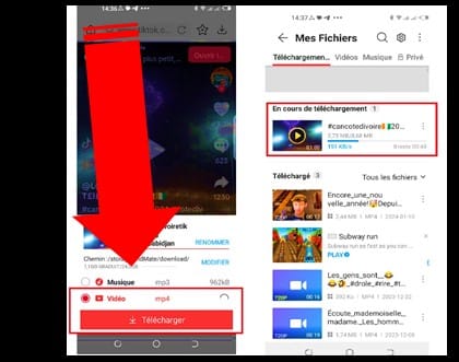 Capture interface téléchargement vidéo Facebook VidMate