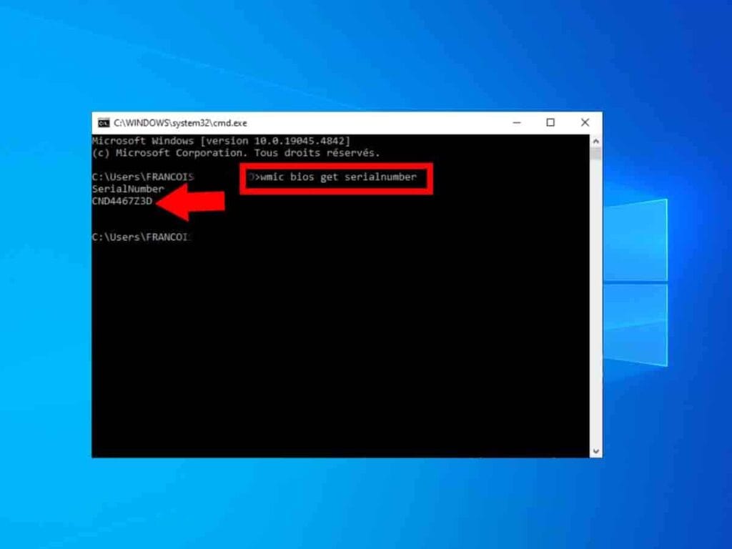 Cmd : numéro de série ordinateur windows 