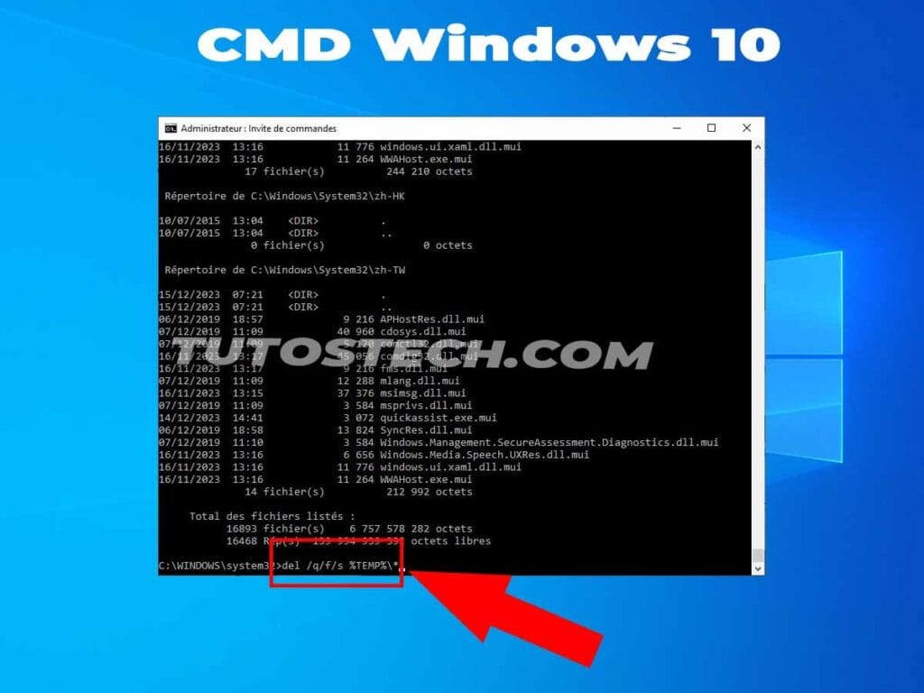 Commande cmd pour Nettoyer les fichiers temporaires Windows