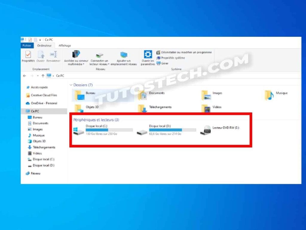 Espace disque dur Windows