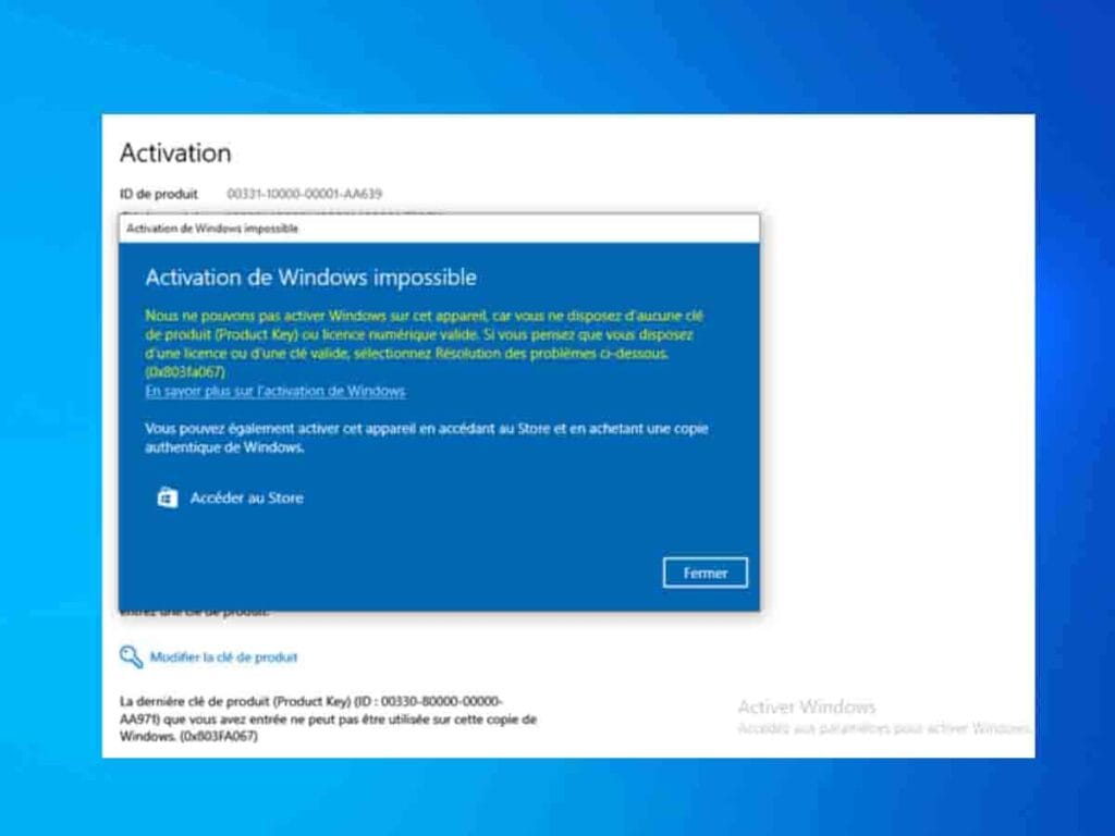 problèmes d'activation courants