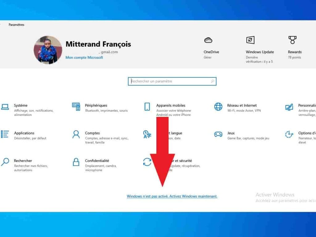 Capture activer Windows depuis les paramètres