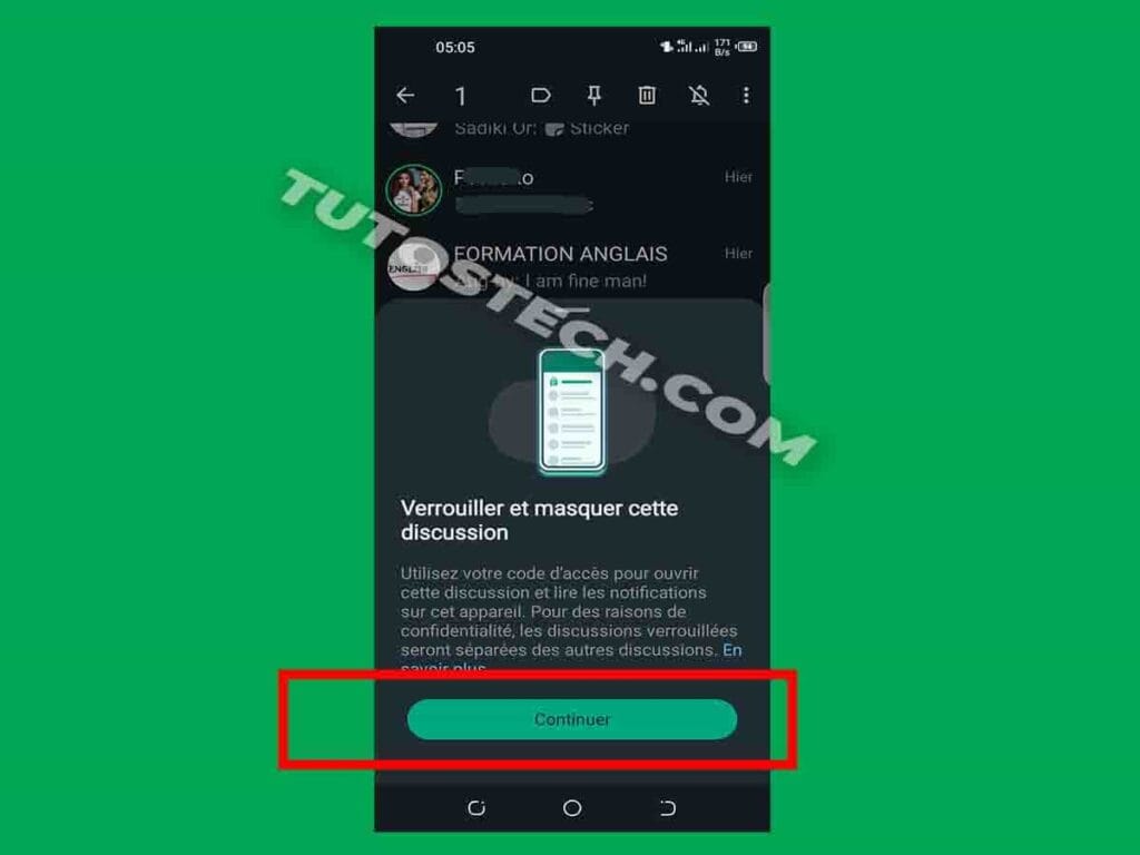 Avertissement verrouillage discussion WhatsApp