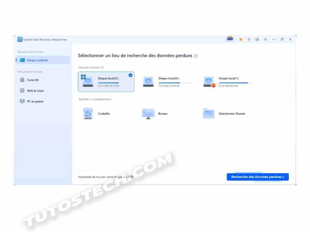 Capture d'interface EaseUS Data Recovery Wizard 