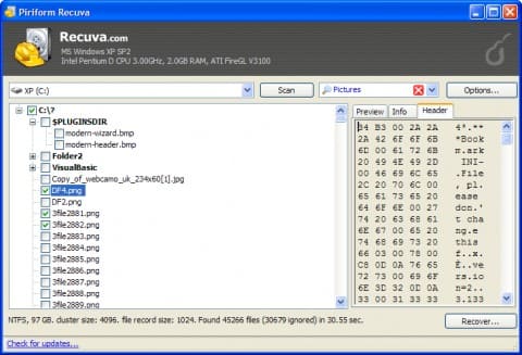 ScreenShot Recuva Logiciels de récupération de données