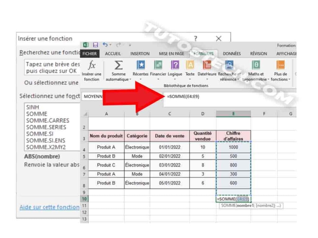 Syntaxes fonctions Excel - SOMME