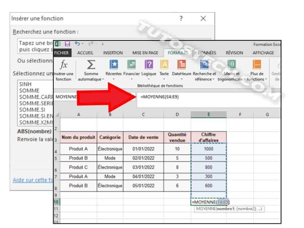 Syntaxes fonctions Excel - MOYENNE