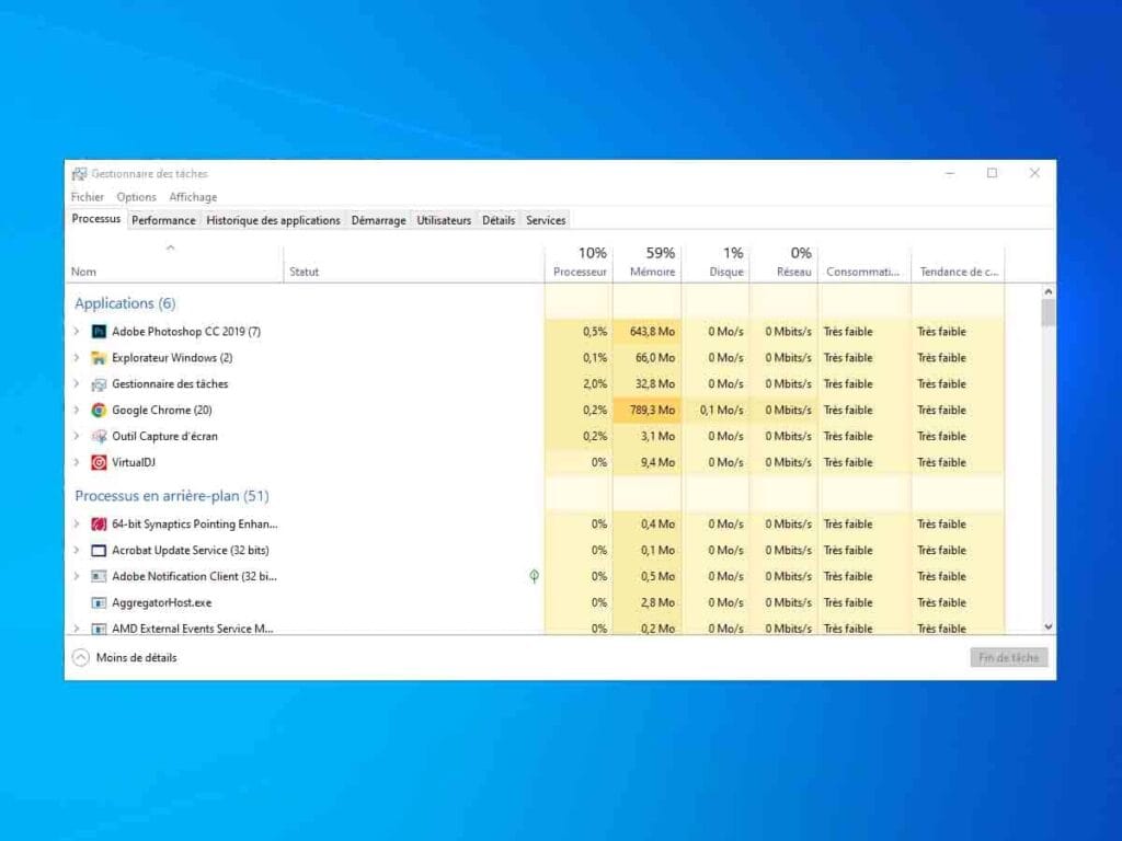 interface Gestionnaire des tâches