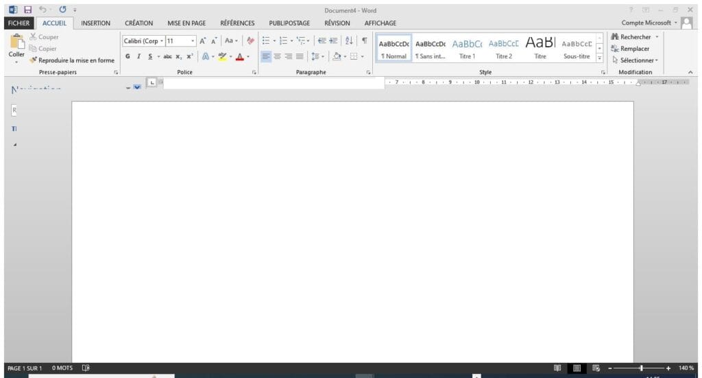 page blanche Word