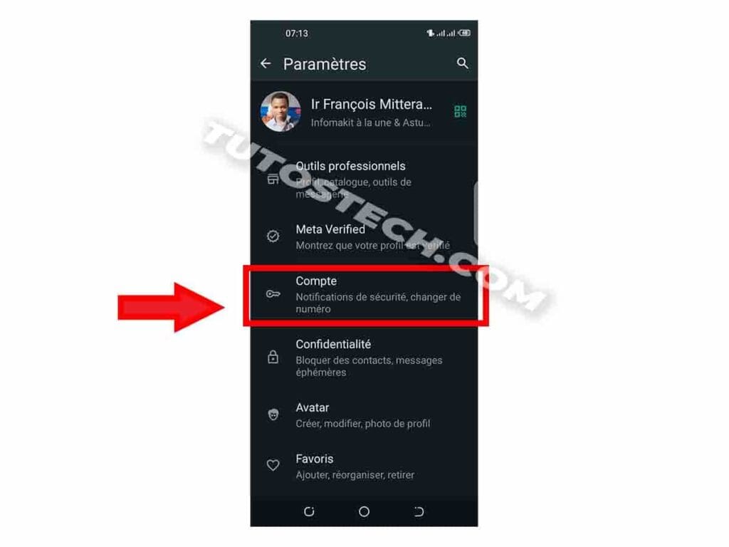 Paramètres compte WhatsApp