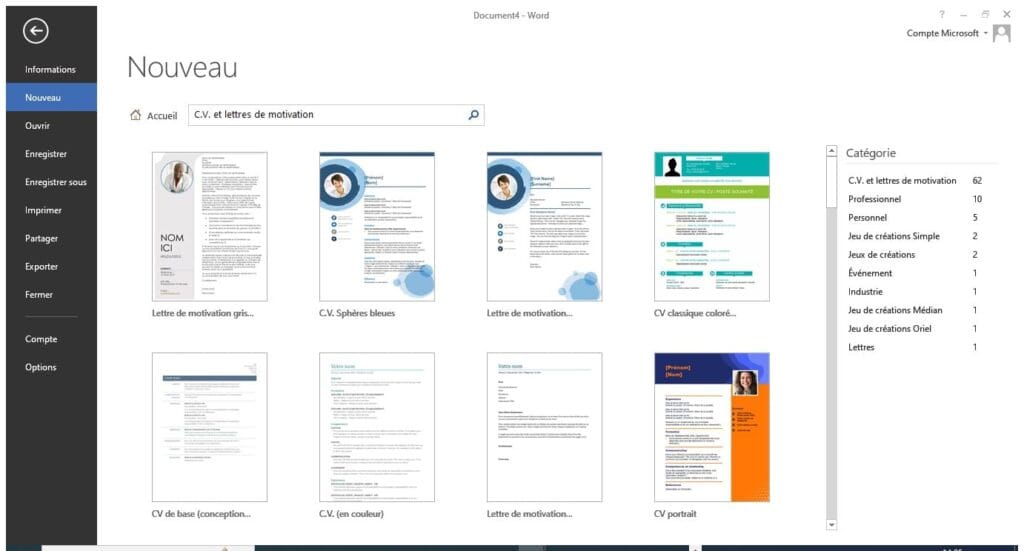 création nouveau document Word