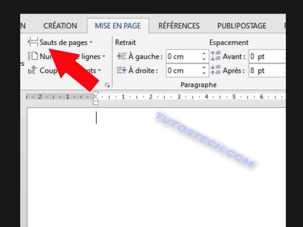 saut de page word à partir de la mise en page