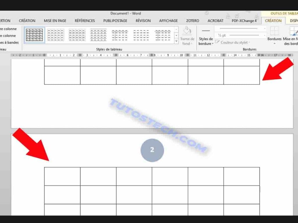 Tableaux coupés au milieu d'une ligne