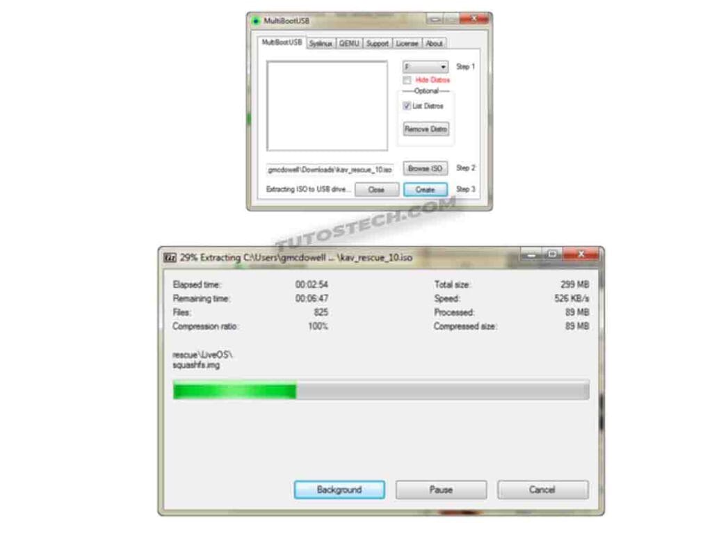MultiBootUSB créant une clé USB