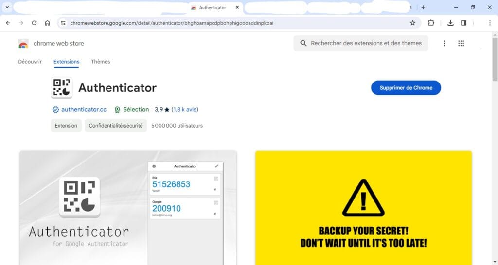 Interface d'authentification à deux facteurs Google Authenticator