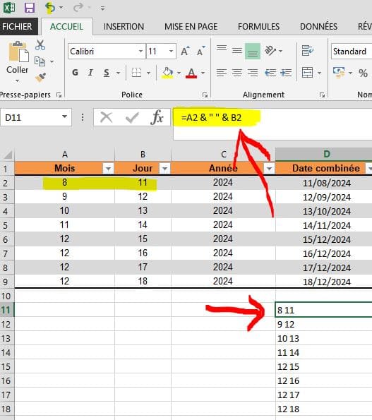 Fusion ses colonnes en utilisant des formules
